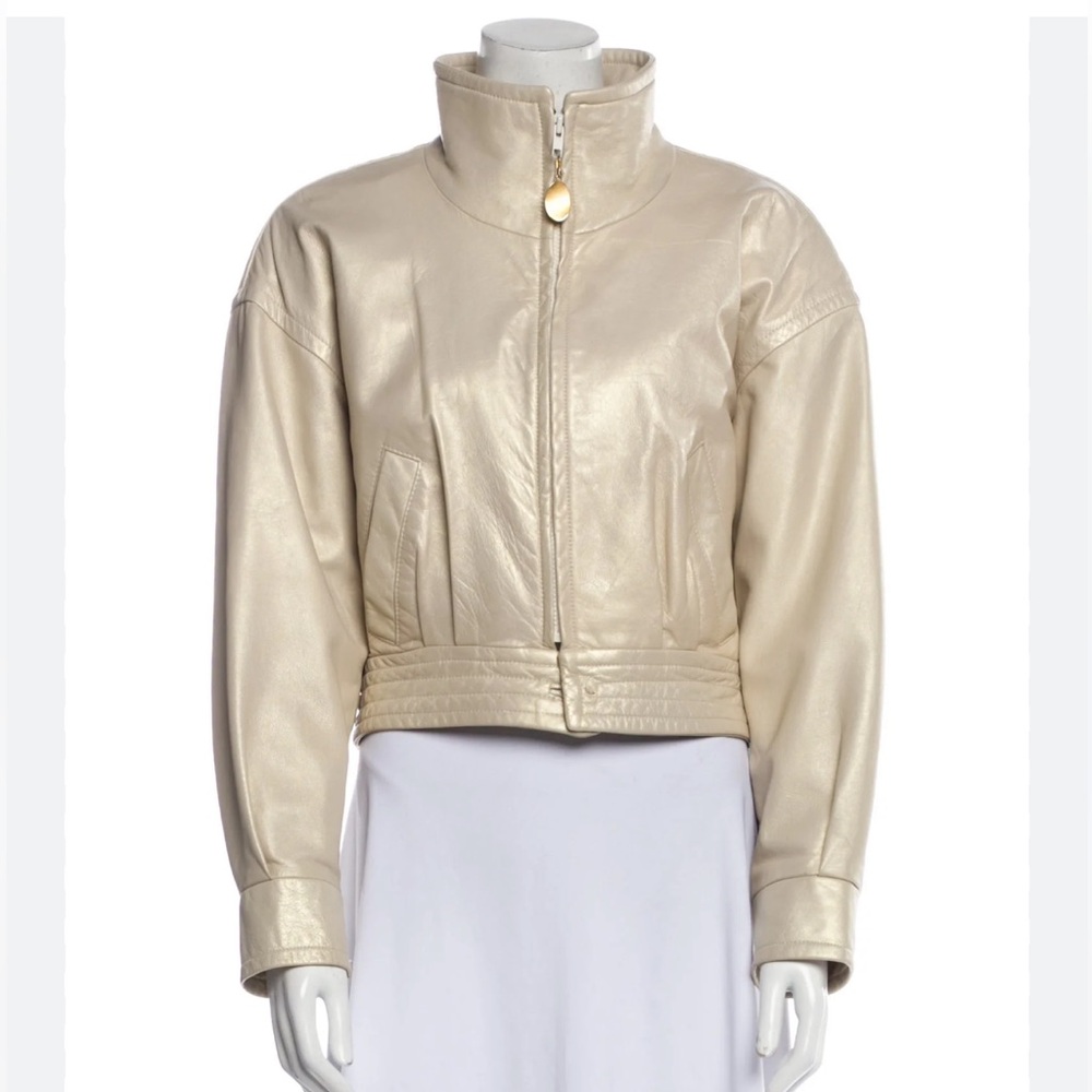 Vericci Leather Jacket Zip Front Crop Bomber Size XS in Cream Seashell